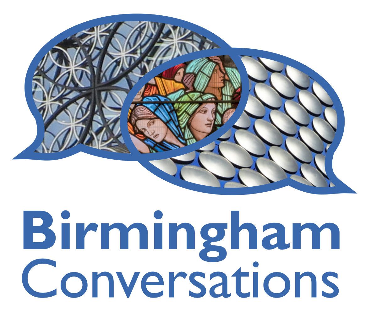 Logo featuring designs from buildings and a stained glass window